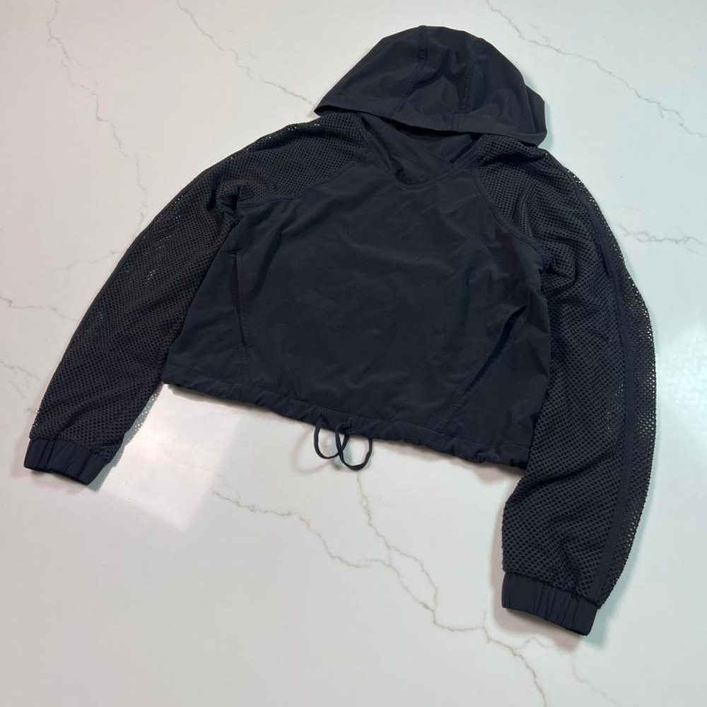 Lululemon Hoodie Womens Black Mesh Sleeve Cropped Activewear Pullover